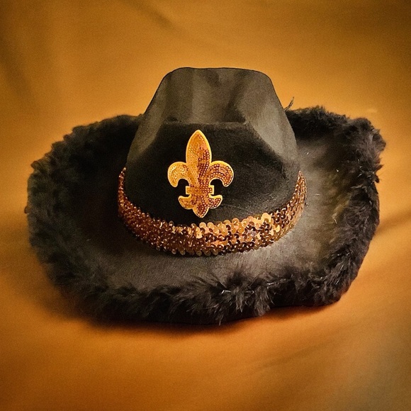 Fleur De Lis Black Felt Cowboy Hat - Picture 1 of 5